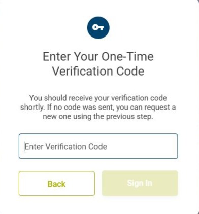 Enter Your One-Time Verification Code screen